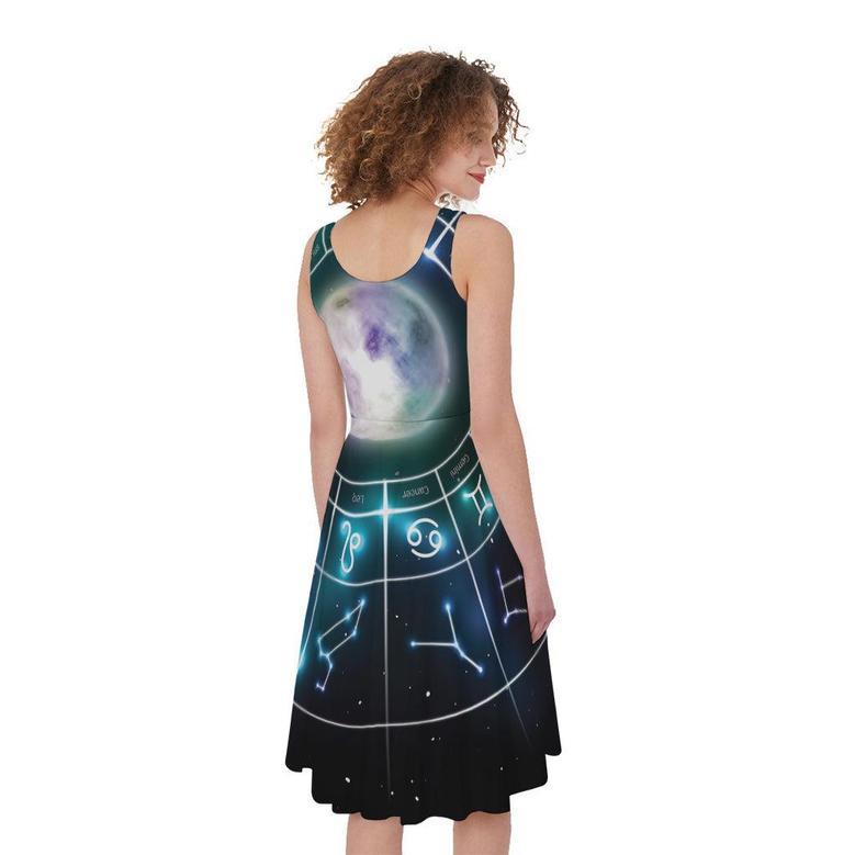 Galaxy Zodiac Wheel Print Sleeveless Knee Length Dress