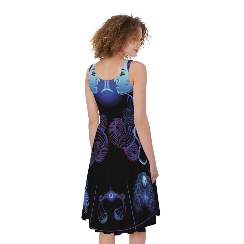 Gemini And Astrological Signs Print Sleeveless Knee Length Dress