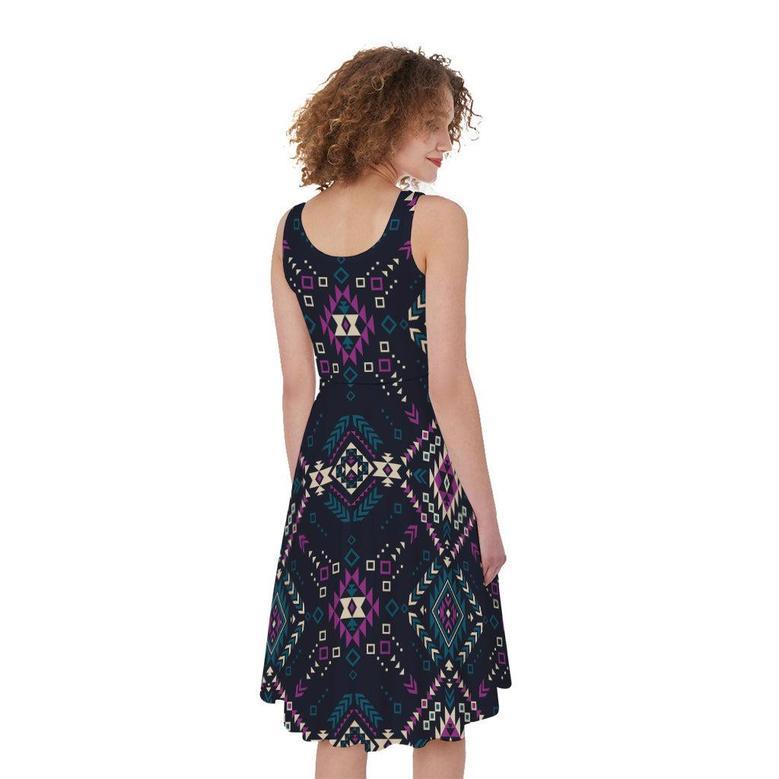 Geometric Ethnic Navajo Pattern Print Sleeveless Knee Length Dress