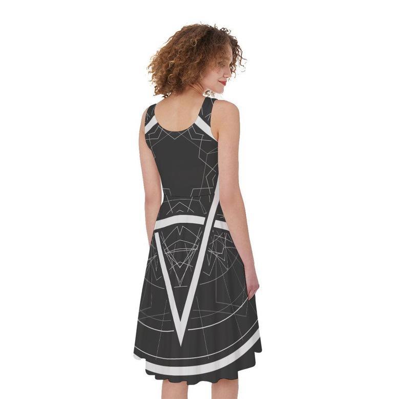 Geometric Inverted Pentagram Print Sleeveless Knee Length Dress