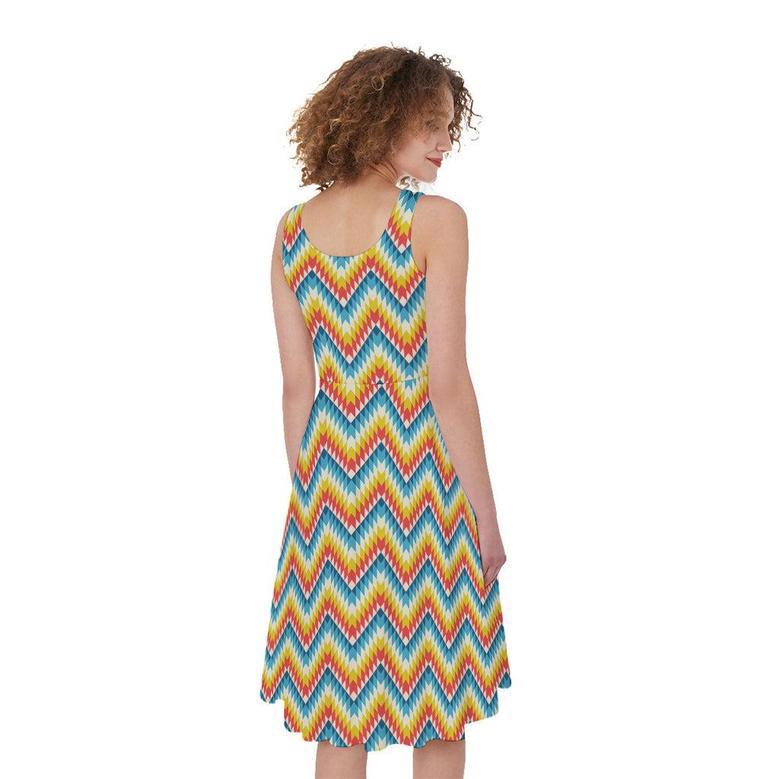 Geometric Native American Pattern Print Sleeveless Knee Length Dress