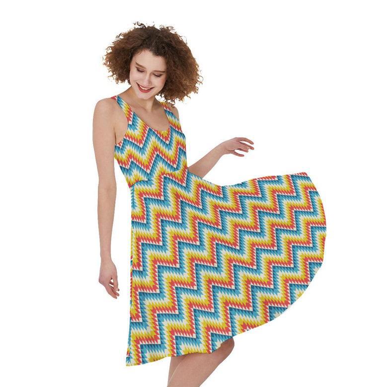 Geometric Native American Pattern Print Sleeveless Knee Length Dress