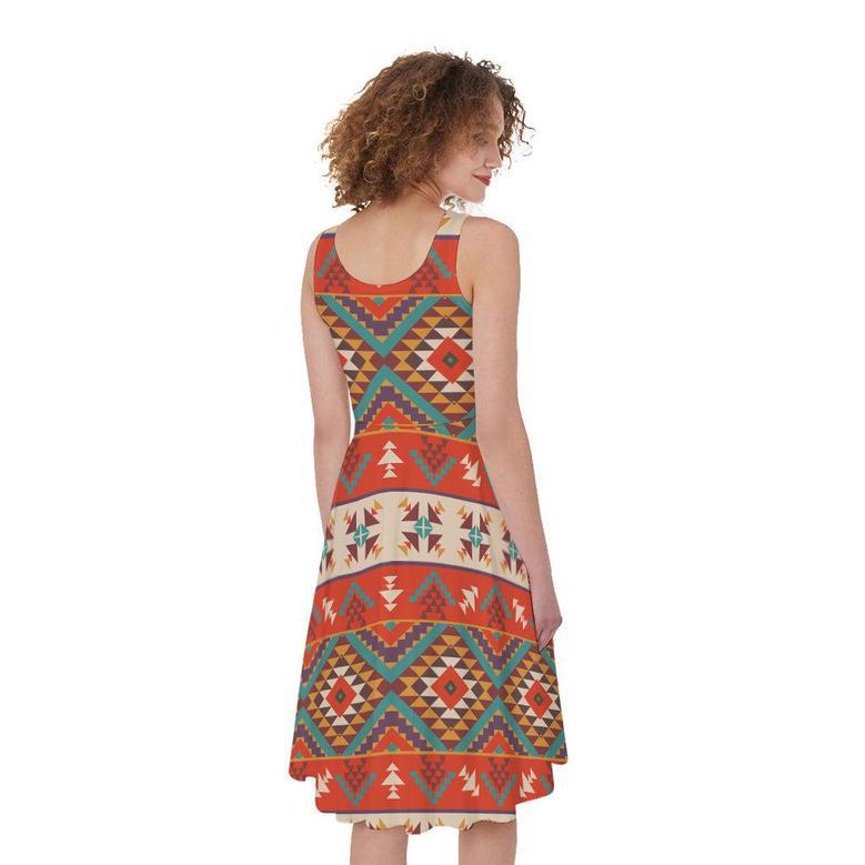 Geometric Native Navajo Print Sleeveless Knee Length Dress