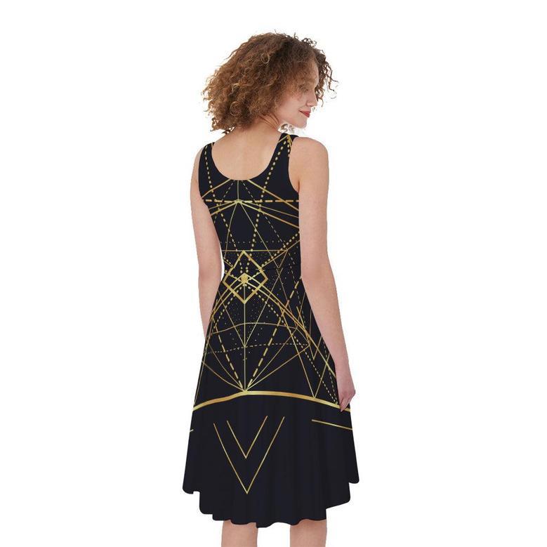 Geometric Pyramid Print Sleeveless Knee Length Dress