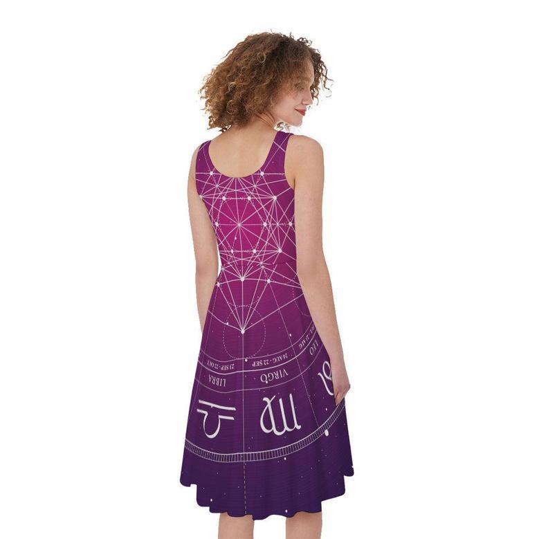 Geometric Zodiac Calendar Print Sleeveless Knee Length Dress