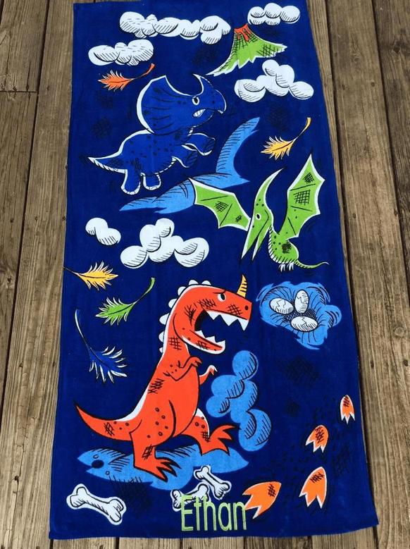 Girl Dinosaur Personalized Beach Towels Unique Birthday Vacation Gift