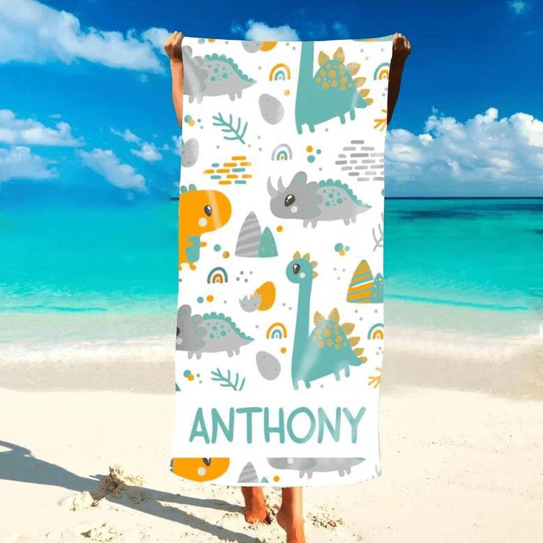 Girl Dinosaur Personalized Beach Towels Unique Birthday Vacation Gift