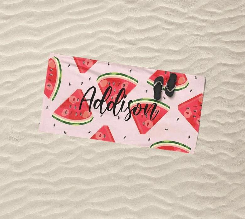 Girls Mermaid Rainbow Watermelon Personalized Name Beach Towels