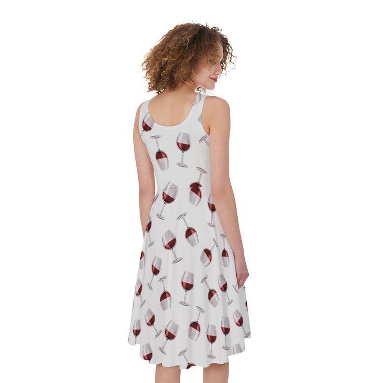 Glasses Of Wine Pattern Print Sleeveless Knee Length Dress