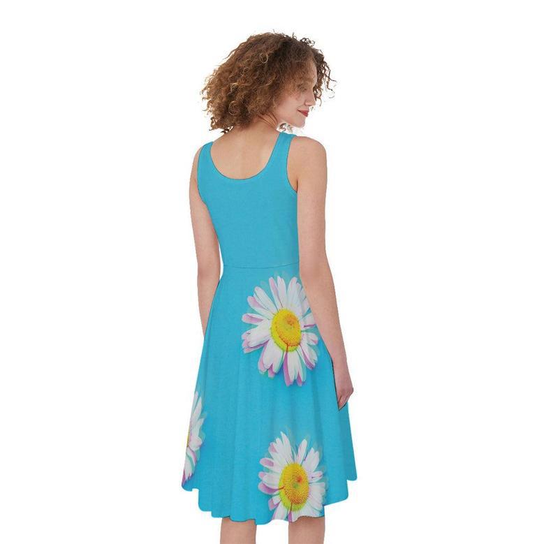 Glitch Daisy Flower Print Sleeveless Knee Length Dress