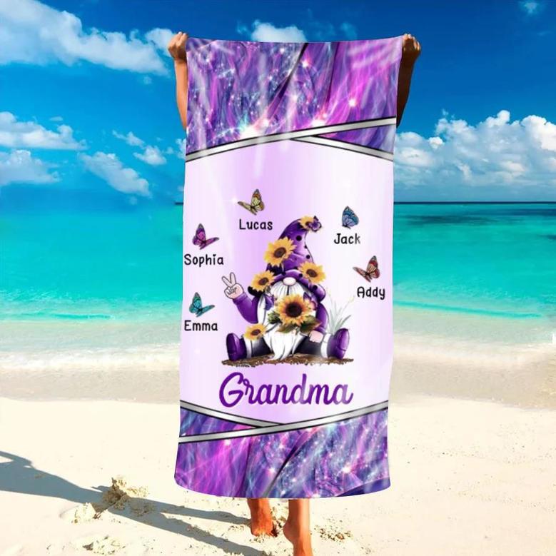 Gnome Sunflower Personalized Grandma Beach Towels Unique Summer Gift