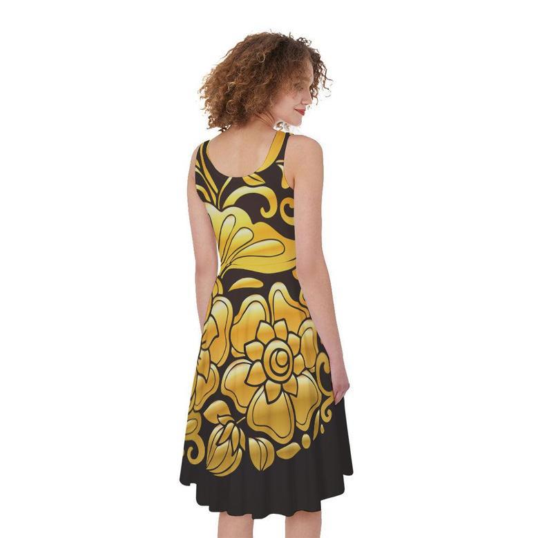 Gold Easter Egg Print Sleeveless Knee Length Dress