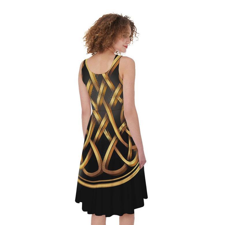 Golden Celtic Knot Print Sleeveless Knee Length Dress