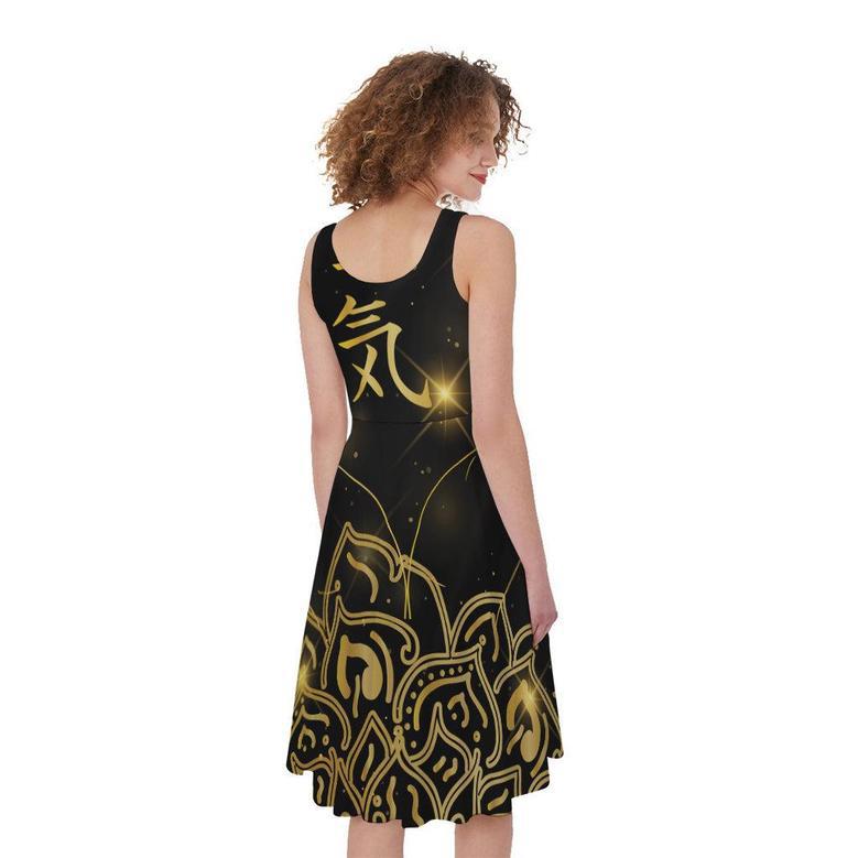 Golden Reiki Print Sleeveless Knee Length Dress