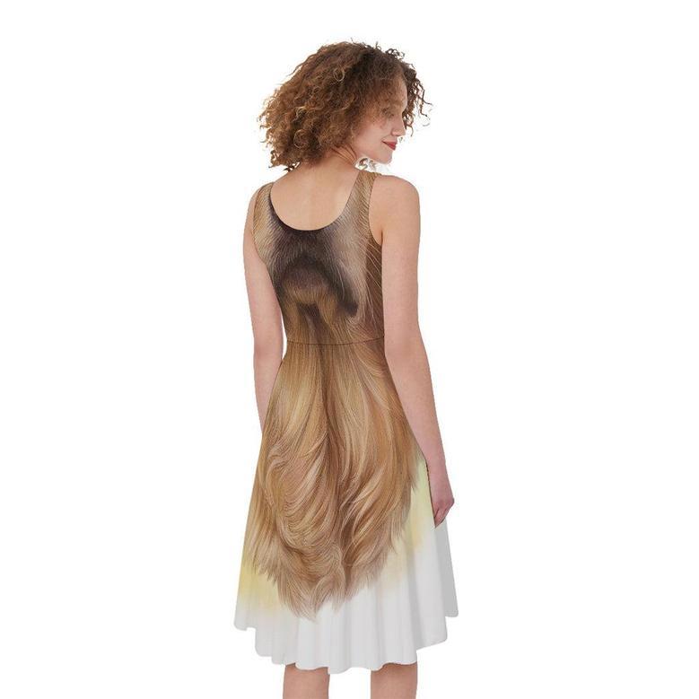 Golden Retriever Portrait Print Sleeveless Knee Length Dress