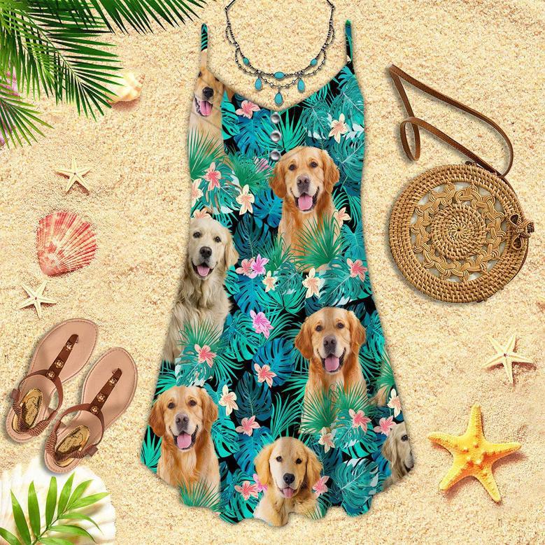 Golden Retriever Tropical Spaghetti Strap Summer Dress