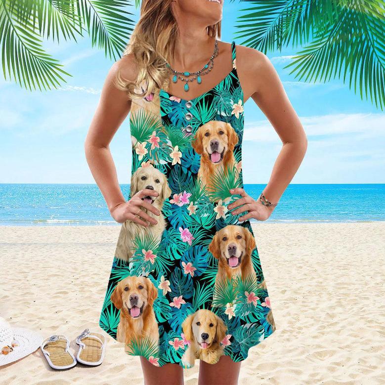 Golden Retriever Tropical Spaghetti Strap Summer Dress