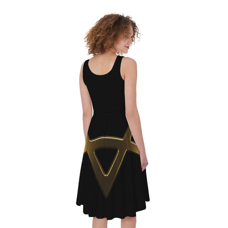 Golden Star of David Print Sleeveless Knee Length Dress