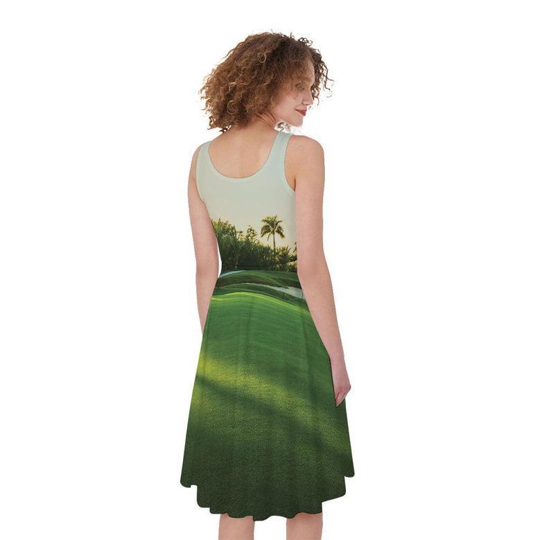 Golf Course Print Sleeveless Knee Length Dress