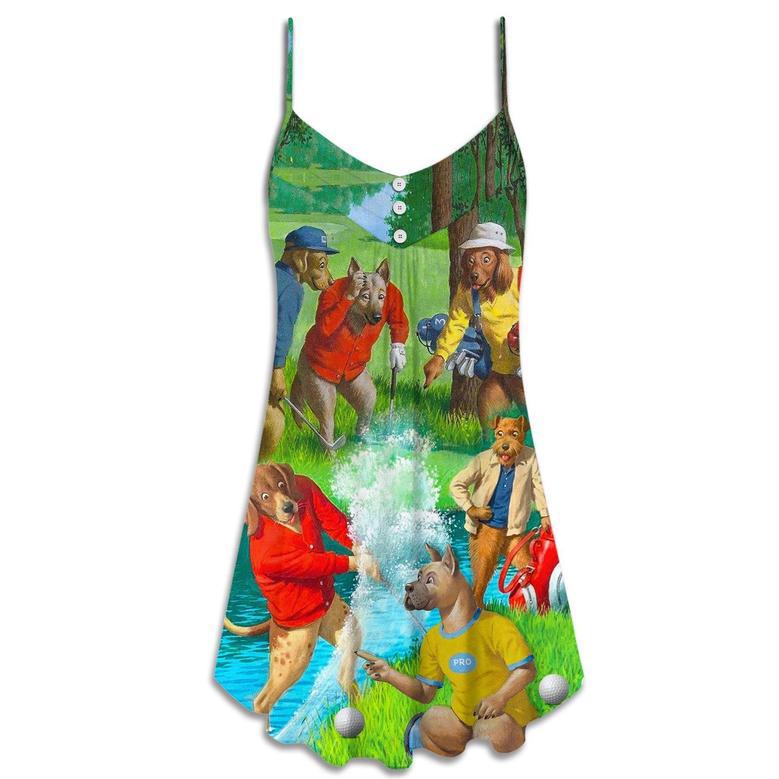 Golf Dog Cool Lover Golf Art Style - V-Neck Sleeveless Cami Dress