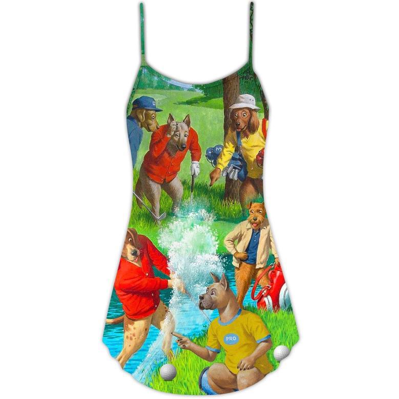 Golf Dog Cool Lover Golf Art Style - V-Neck Sleeveless Cami Dress