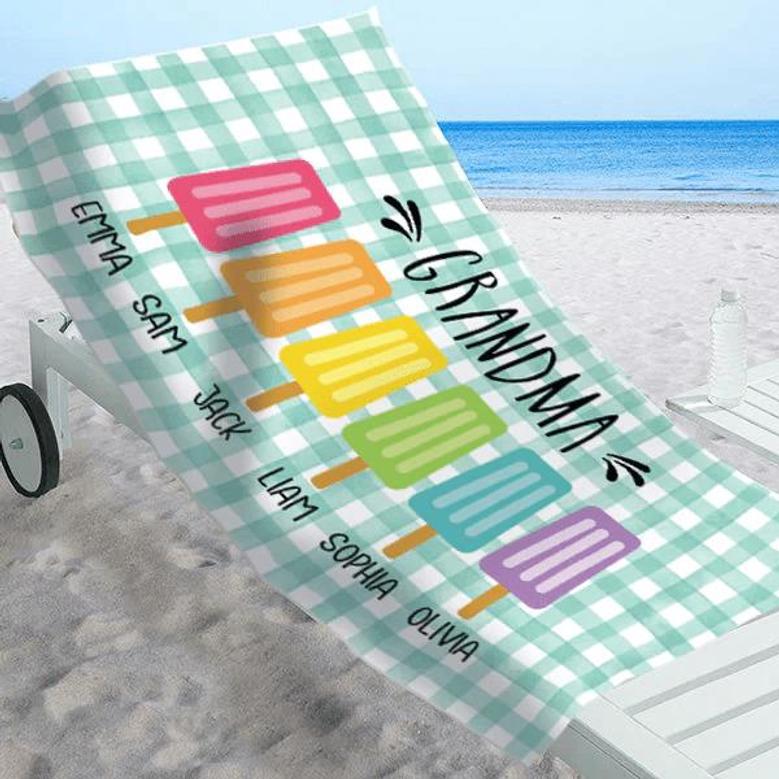 Grandma Flag Theme Personalized Beach Towels Featuring Grandkids