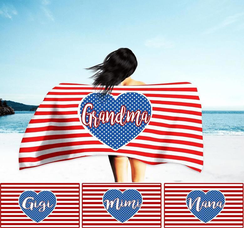 Grandma Grandkids Flag Design Personalized Lovely Beach Towels Gift