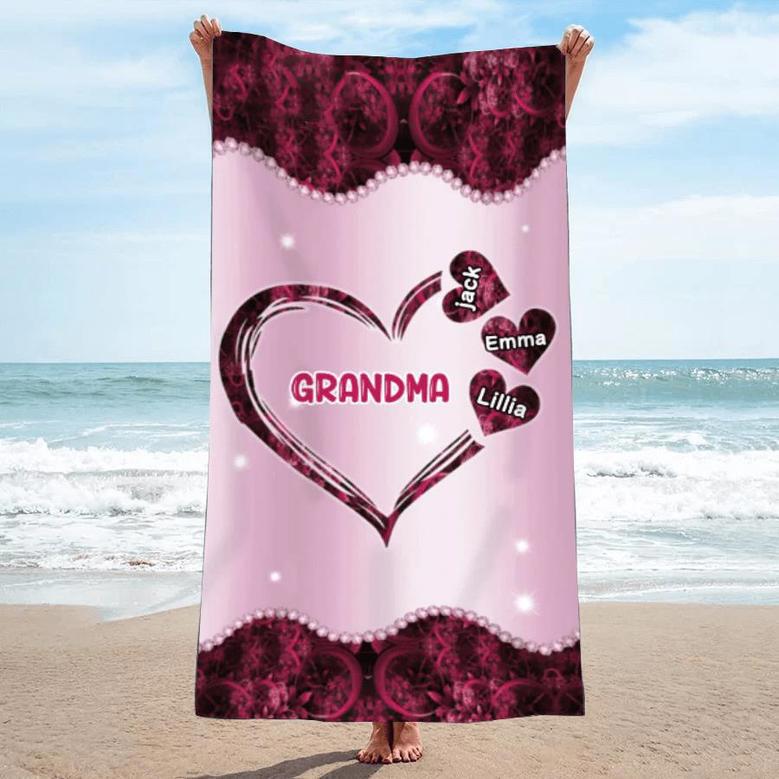 Grandma Nana Mimi Colorful Personalized Beach Towels Summer Gift