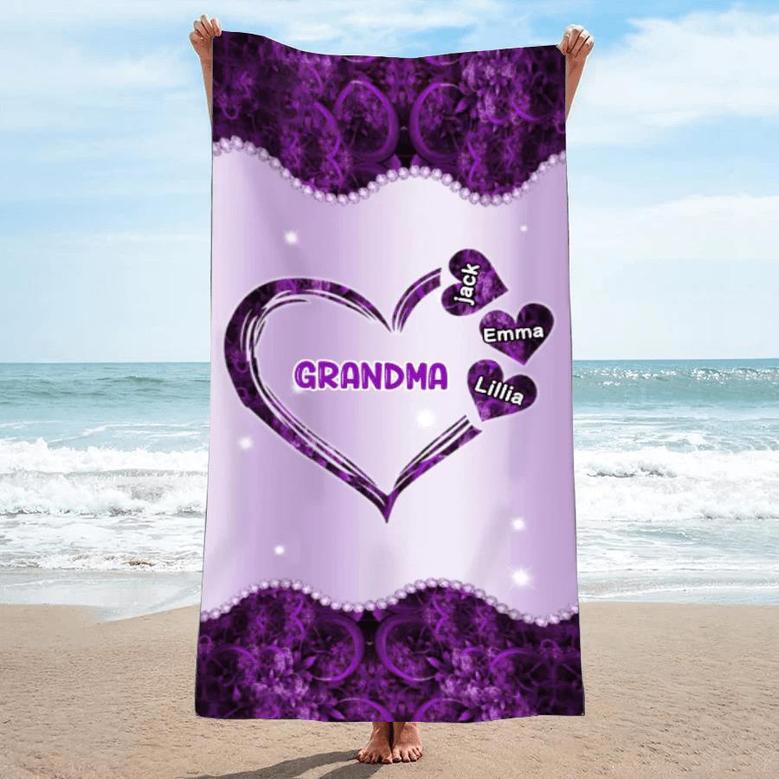 Grandma Nana Mimi Colorful Personalized Beach Towels Summer Gift