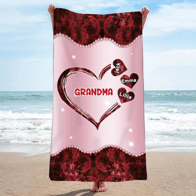 Grandma Nana Mimi Colorful Personalized Beach Towels Summer Gift