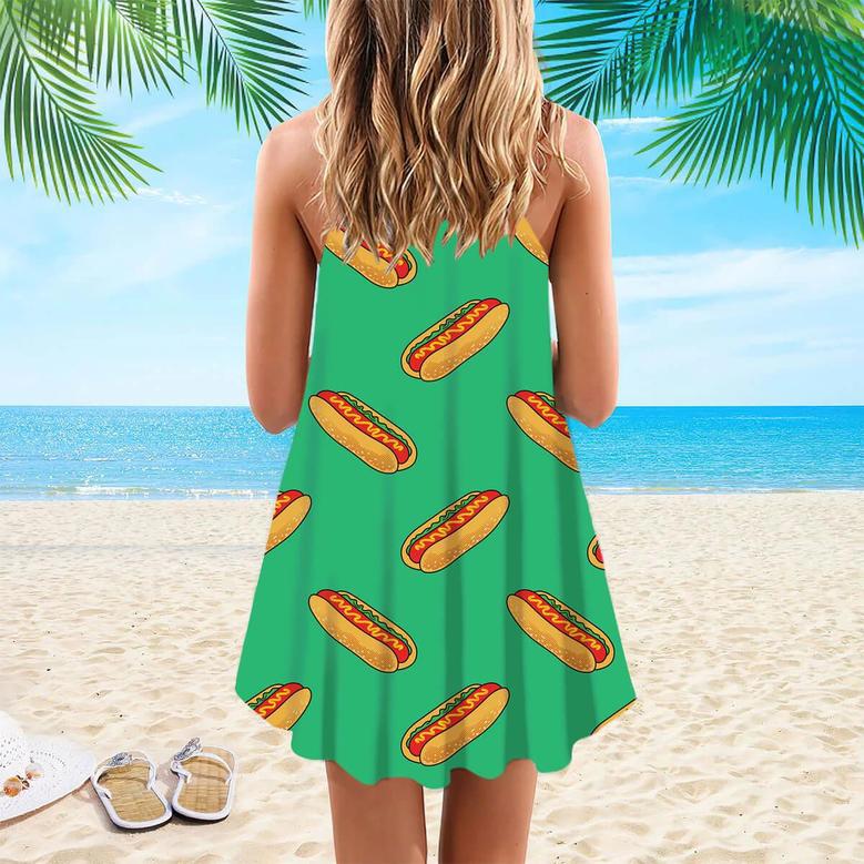 Green Hotdogs Spaghetti Strap Summer Dress