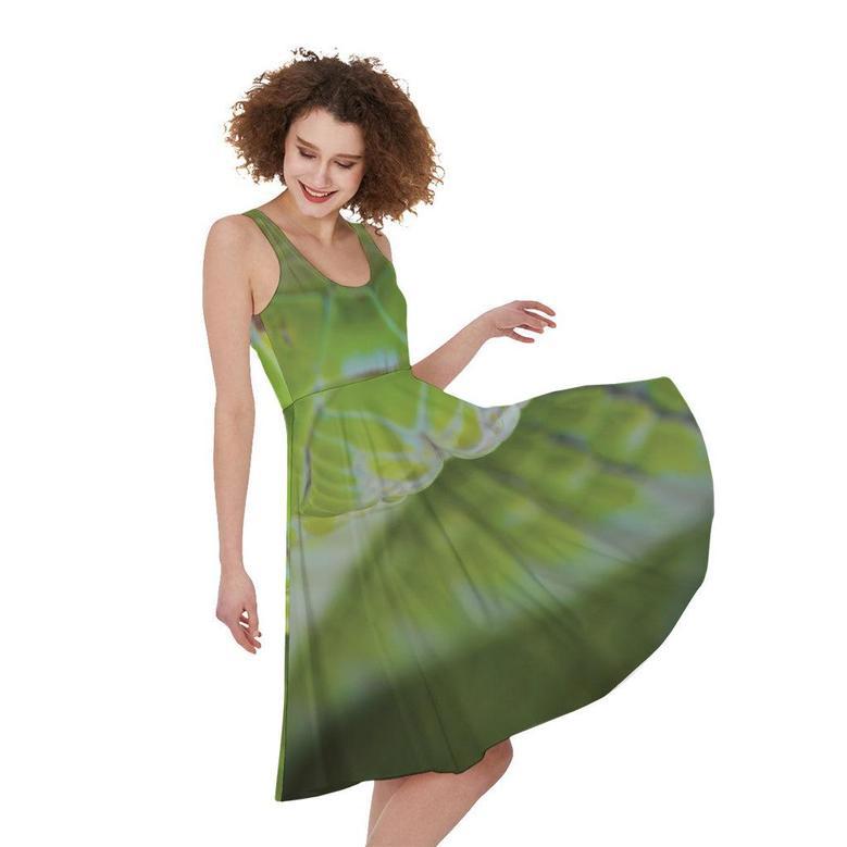 Green Pit Viper Print Sleeveless Knee Length Dress