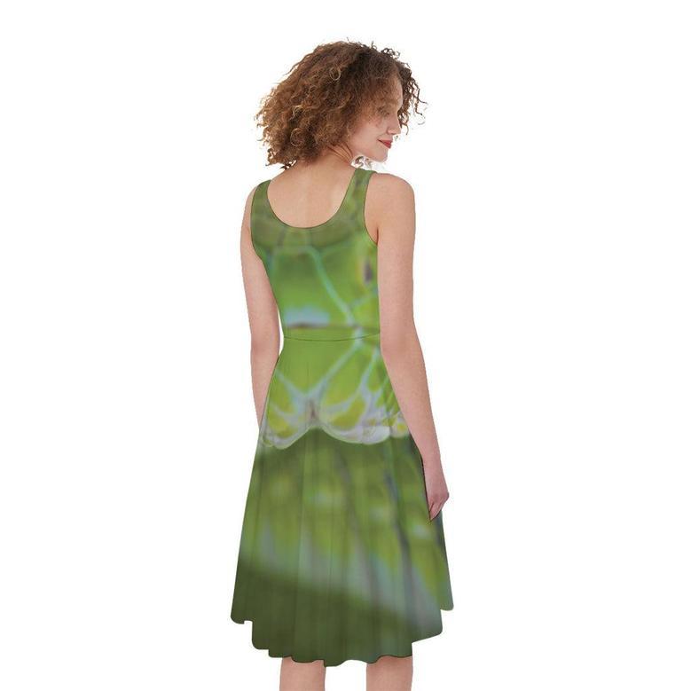 Green Pit Viper Print Sleeveless Knee Length Dress