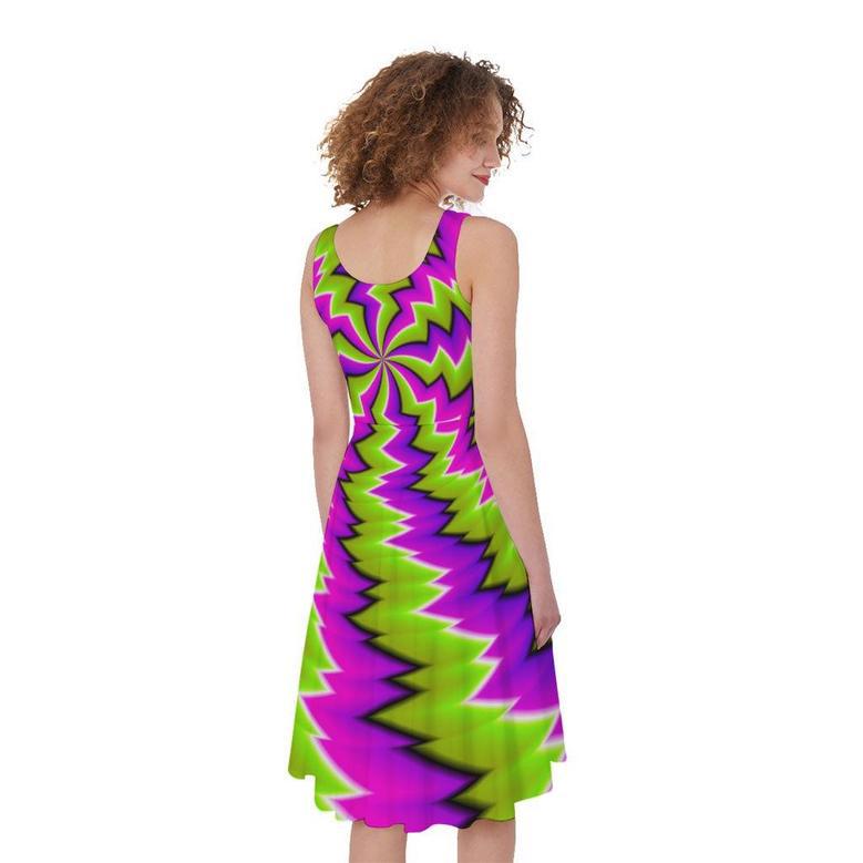 Green Vortex Moving Optical Illusion Sleeveless Knee Length Dress