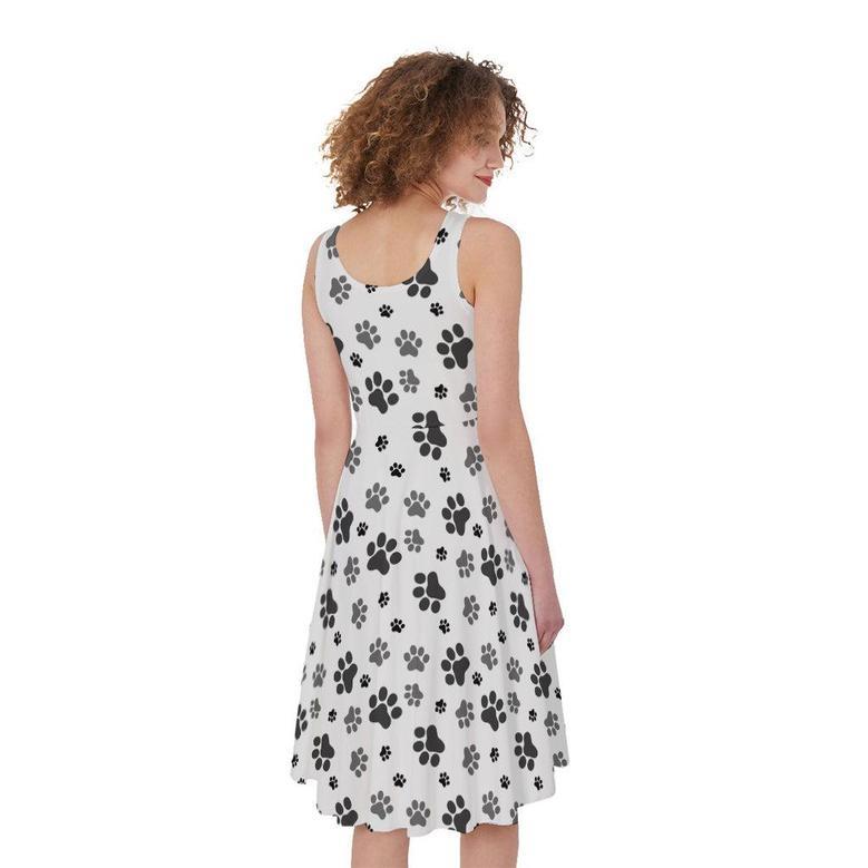 Grey Animal Paw Pattern Print Sleeveless Knee Length Dress