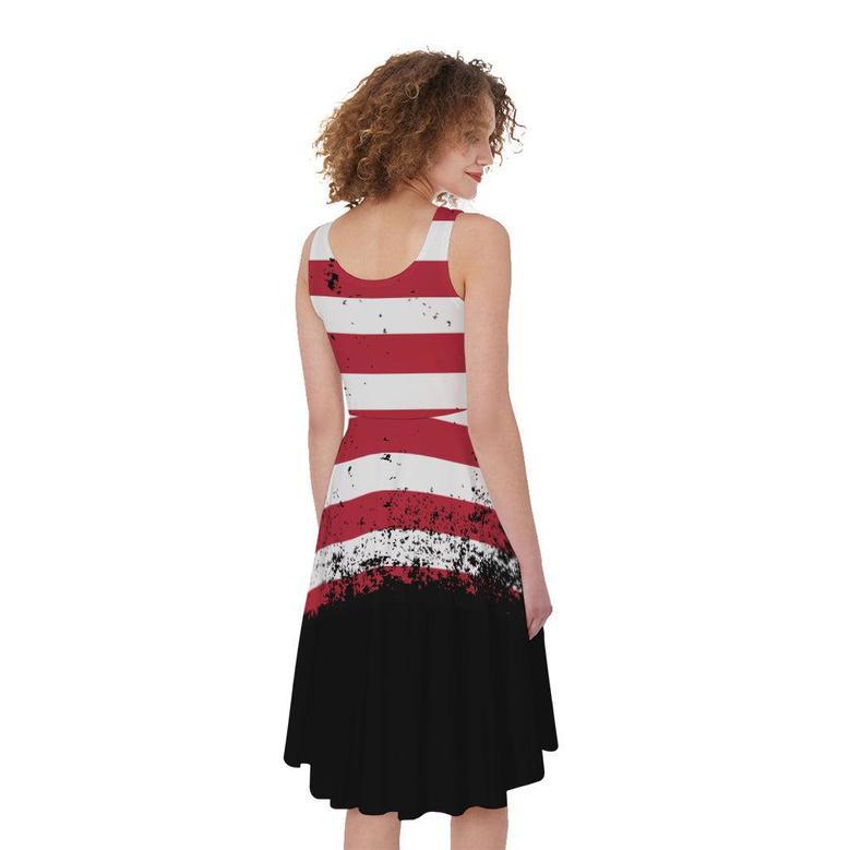 Grunge American Flag Print Sleeveless Knee Length Dress