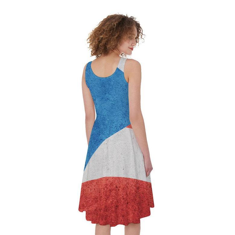 Grunge Puerto Rican Flag Print Sleeveless Knee Length Dress