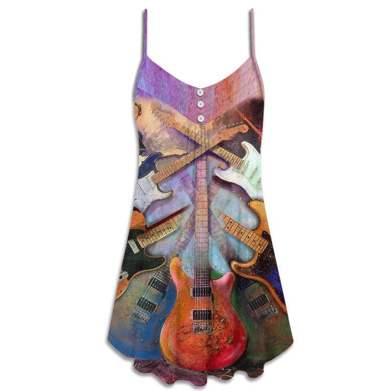 Guitar Abstract Colorful Lover Guitar Art Style - V-Neck Sleeveless Cami Dress