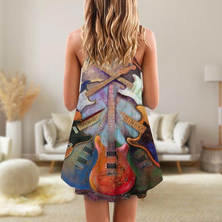 Guitar Abstract Colorful Lover Guitar Art Style - V-Neck Sleeveless Cami Dress