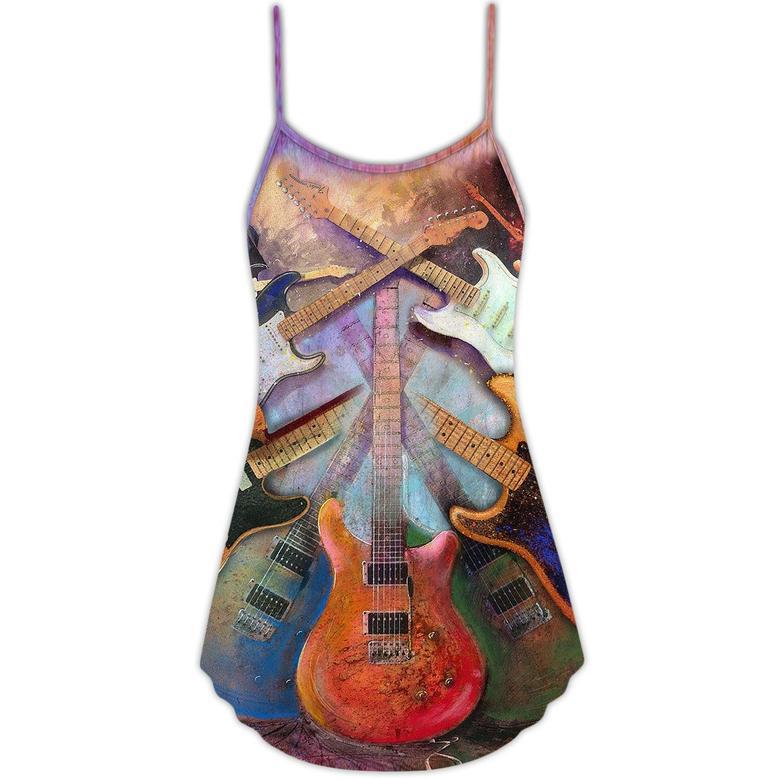 Guitar Abstract Colorful Lover Guitar Art Style - V-Neck Sleeveless Cami Dress