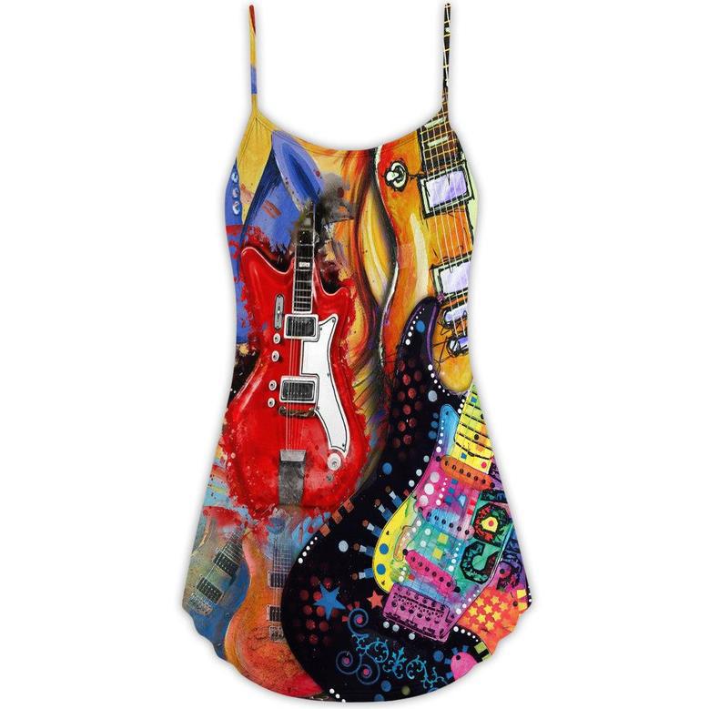 Guitar Galaxy Amazing Background Colorful - V-Neck Sleeveless Cami Dress