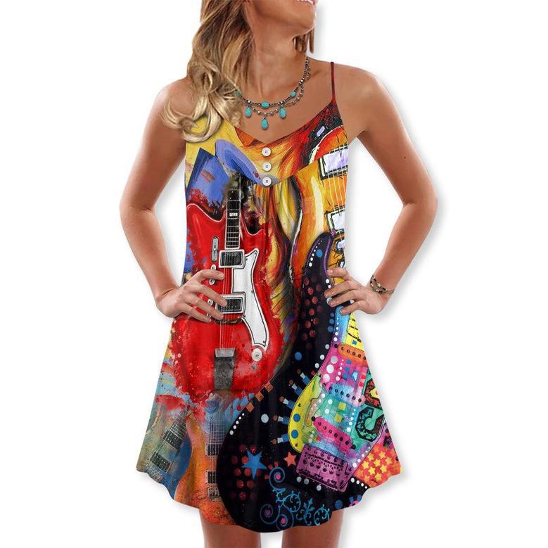 Guitar Galaxy Amazing Background Colorful - V-Neck Sleeveless Cami Dress