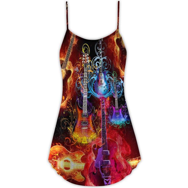 Guitar Lover Acoustic Beautiful Colorful - V-Neck Sleeveless Cami Dress