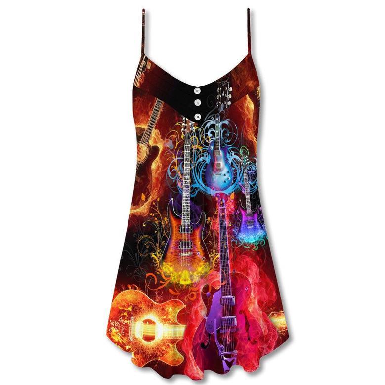 Guitar Lover Acoustic Beautiful Colorful - V-Neck Sleeveless Cami Dress