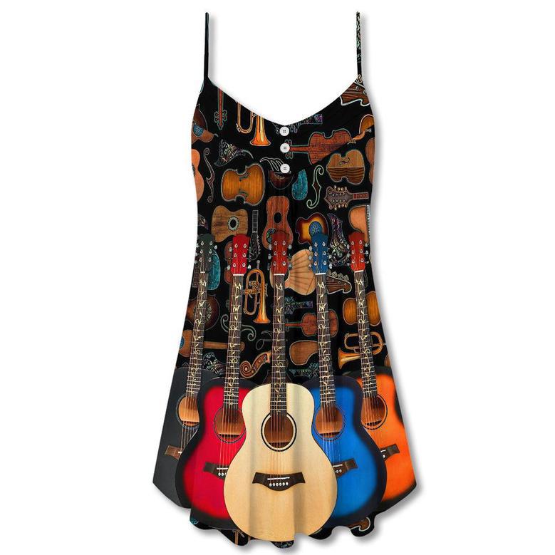 Guitar Lover Happy Life With Music - V-Neck Sleeveless Cami Dress