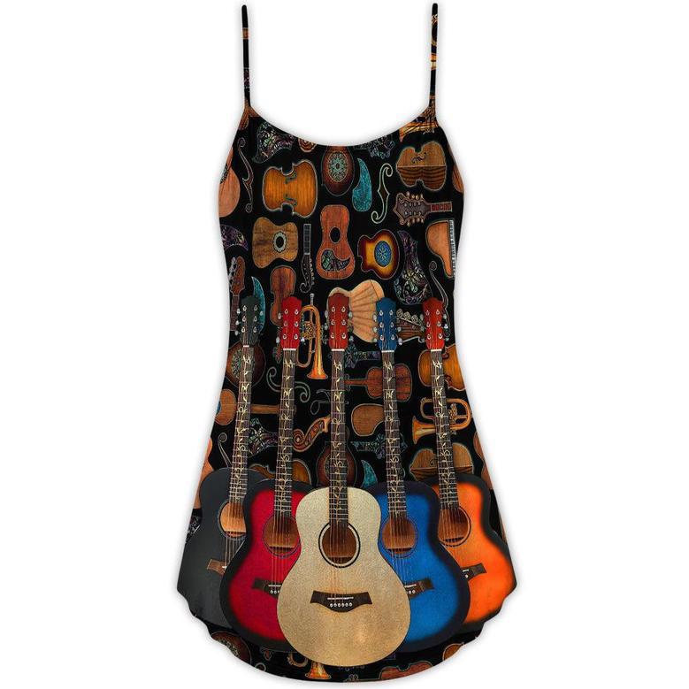 Guitar Lover Happy Life With Music - V-Neck Sleeveless Cami Dress