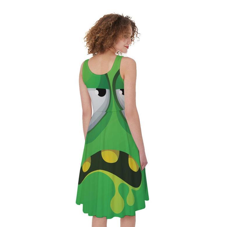 Halloween Frankenstein Face Print Sleeveless Knee Length Dress