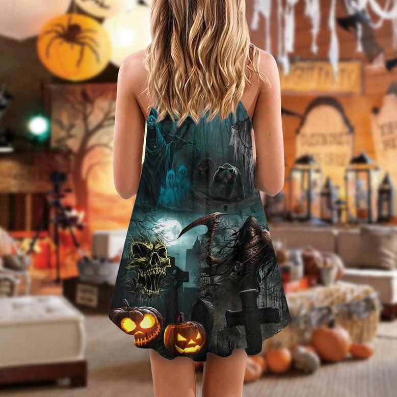 Halloween Ghost In The Dark Pumpkin Scary - V-Neck Sleeveless Cami Dress