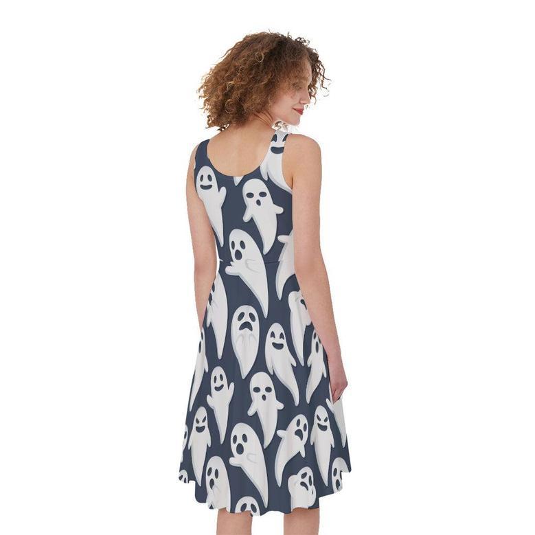 Halloween Ghost Pattern Print Sleeveless Knee Length Dress