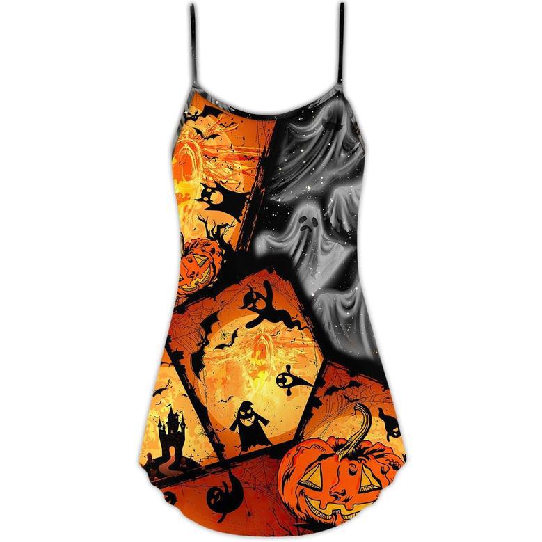 Halloween Ghost Pumpkin Scary - V-Neck Sleeveless Cami Dress